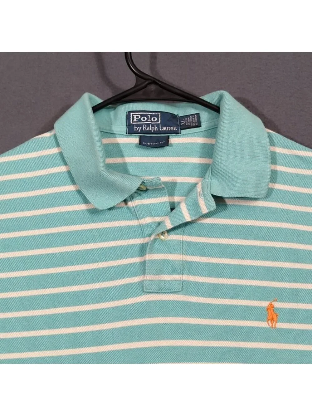 Polo Ralph Lauren Shirt Men's XL (Fits Like M) Blue Striped Short Sleeve Preppy